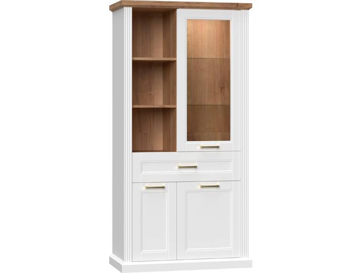 Vitrine OTTO HOME Tara , weiß (weiß matt, pacific walnut), B:101cm H:200cm T:48cm, Holzwerkstoff, MDF, Sicherheitsglas, Schränke, Vitrine, lackiert mit wasserbasiertem UV-Lack, Soft-Close-Funktion