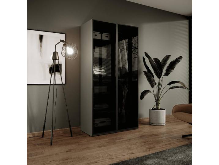 Modularer Kleiderschrank ZEN Grau Matt Getöntes Glas Antisol 2-türig Schrank