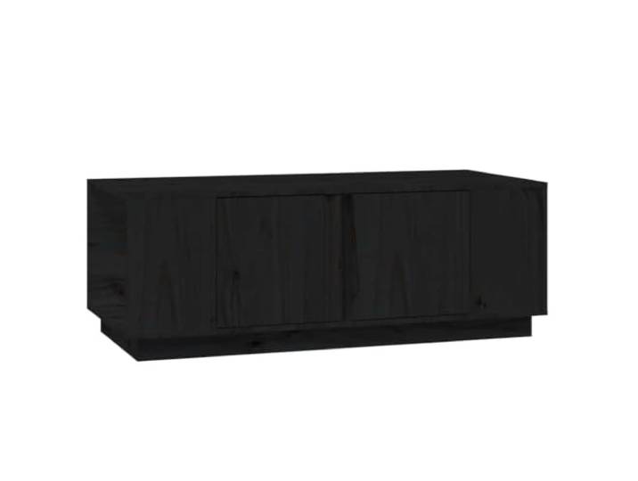 LASWWQMRF Couchtisch Massivholz Kiefer Schwarz 110x50x40 cm Mit Türen Stilvoller Beistelltisch fürs Wohnzimmer mit 4 Fächern und 2 Türen für ordentliche Aufbewahrung und Dekoration.