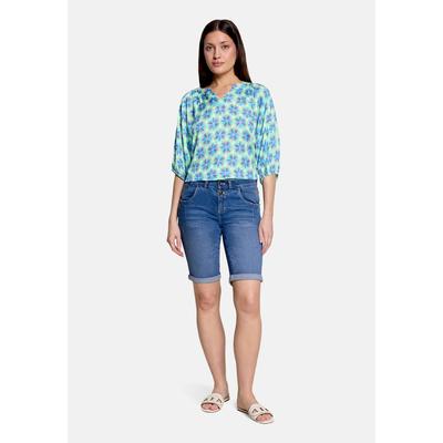 Schlupfbluse CARTOON "Damen mit Raffung", Damen, Gr. 34, grün, blau, Obermaterial: 100% Viskose, lässig geschnitten normal, V-Ausschnitt, Blusen Schlupfbluse