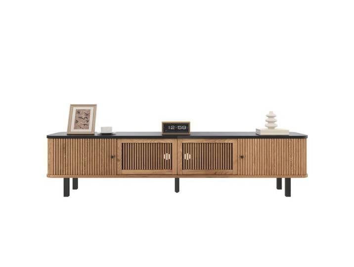 Meuble TV moderne support TV panneau TV meuble TV bas. Deux portes coulissantes 2 portes grillagées