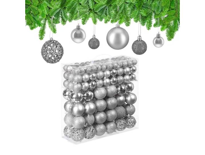 Relaxdays 150x Boules de Noël\, Paillettes\, Mates\, Brillantes\, déco Sapin\, Plastique\, diamètre 3\, 4 et 6 cm\, argentées