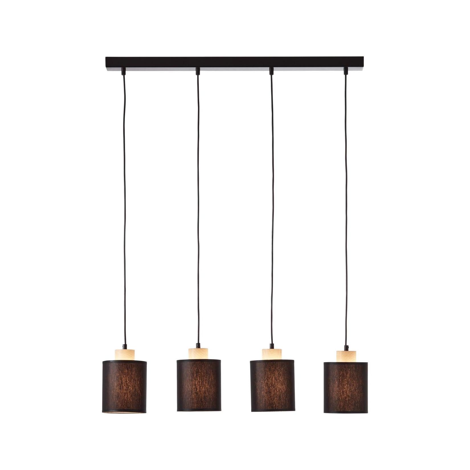 BRILLIANT Lampe, Vonnie Pendelleuchte 4flg schwarz/holzfarbend, Metall/Holz/Textil, 4x A60, E27, 25W,Normallampen (nicht enthalten)