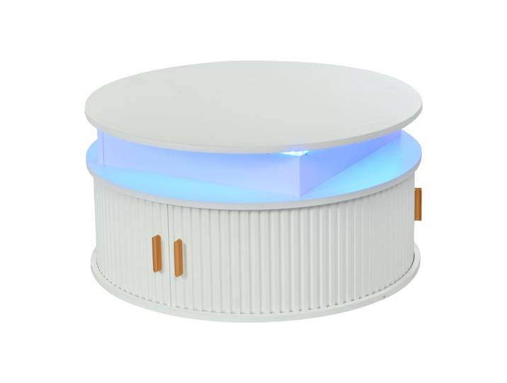 Table basse ronde relevable en panneau de particules blanche avec led