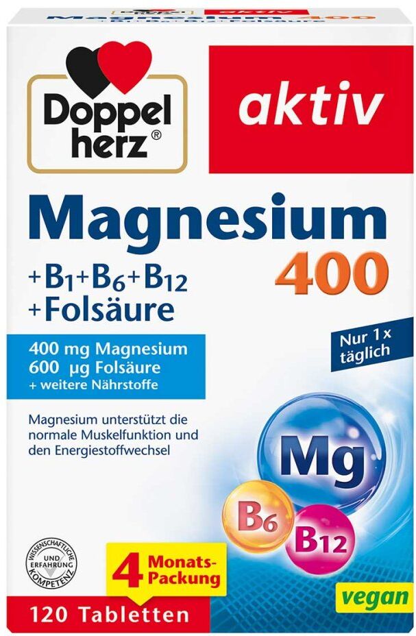 Doppelherz Magnesium 400 + B1 + B6 + B12 + Folsäure 120stk