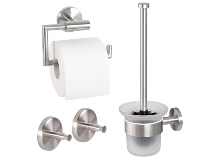 bremermann Bad-Serie Piazza - Badezimmer Zubehör-Set 3tlg. bestehend aus 1x Toilettenpapierhalter 1x Ersatzrollenhalter und 1x Handtuchhaken 2er Set, Badaccessoires aus Edelstahl matt