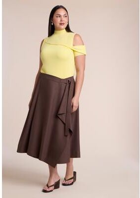 Plus Size Women's Adjustable Wrap Midi Skirt by ELOQUII in Mocha (Size 28)