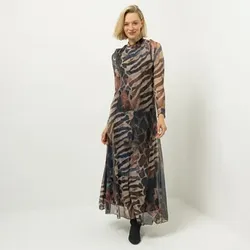 DINE 'N' DANCE Maxi-Kleid, 1/1 Arm bedruckt Stehkragen figurumspielend