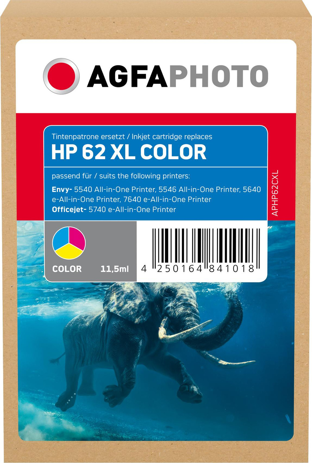 AgfaPhoto inktpatronen APHP62CXL compatibel met HP C2P07AE 62XL cyaan magenta geel