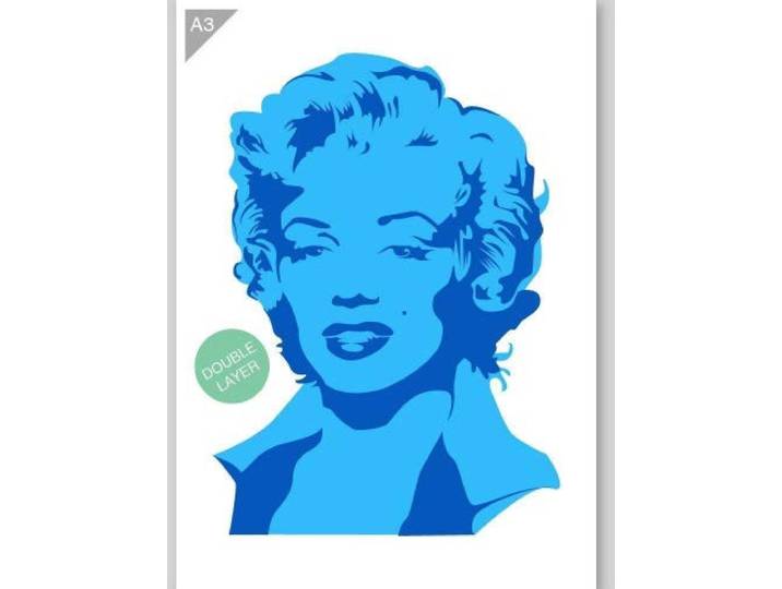 QBIX Marilyn Monroe Sjabloon - 2 lagen A3 formaat stencil - 2 lagen A3 formaat - herbruikbaar kindervriendelijk doe-het-zelf sjabloon voor schilderen, bakken, knutselen, muur, meubels