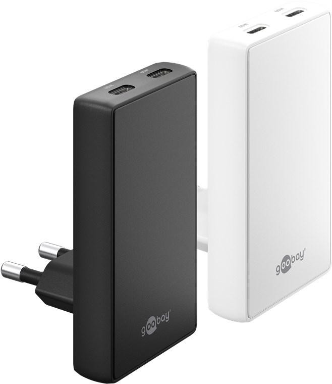 Goobay 75723 Multi Fast Charger USB-C PD GaN Dubbele Snellader 65 W Zwart met 1x USB-C en 1x USB-A