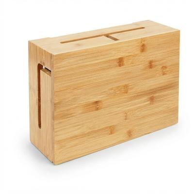 Relaxdays Kabelbox, Kabelführung & Belüftung, HxBxT 11 x 32 x 22 cm, Kabel verstecken, Steckdosenbox, Bambus, natur