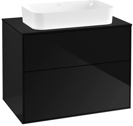 Villeroy und Boch Finion Waschtischunterschrank F63200PH 80x60,3x50,1mm, Glass Black Matt, Glossy Black Lacquer
