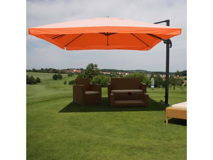 Gastronomie-Ampelschirm HWC-A96, Sonnenschirm, 3x4m (Ø5m) Polyester/Alu 26kg Flap, terracotta ohne Ständer