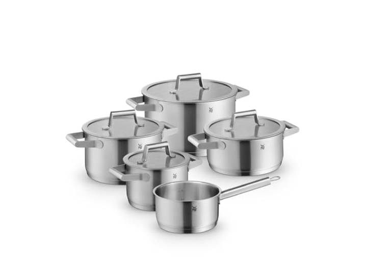 WMF Comfort Line Topfset Induktion 5-teilig, Kochtopf Set mit Glasdeckel, Cromargan Edelstahl mattiert, Skalierung, Induktions Töpfe Set stapelbar, unbeschichtet
