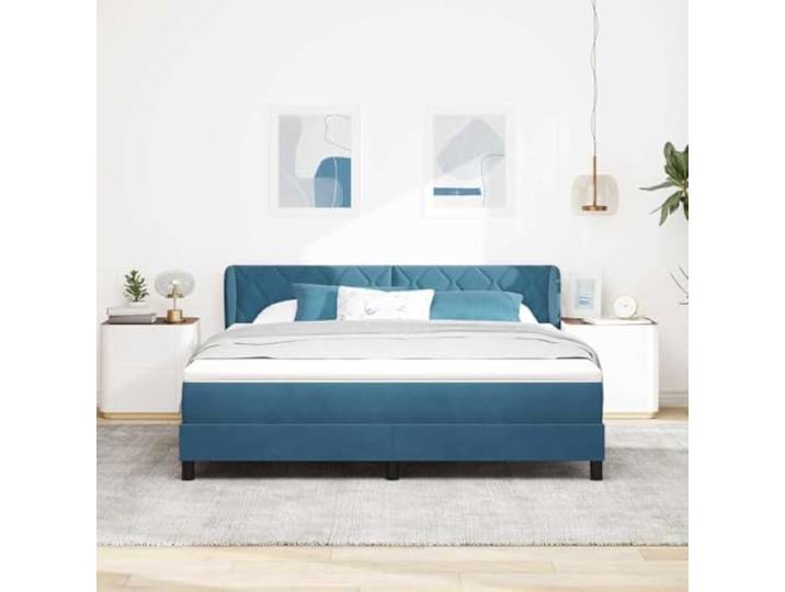 KTHLBRH Doppelbett Samt Dunkelblau 180 x 200 cm Verstellbares Kopfteil, modernes Design, gepolsterte Struktur, Boden mit Federn