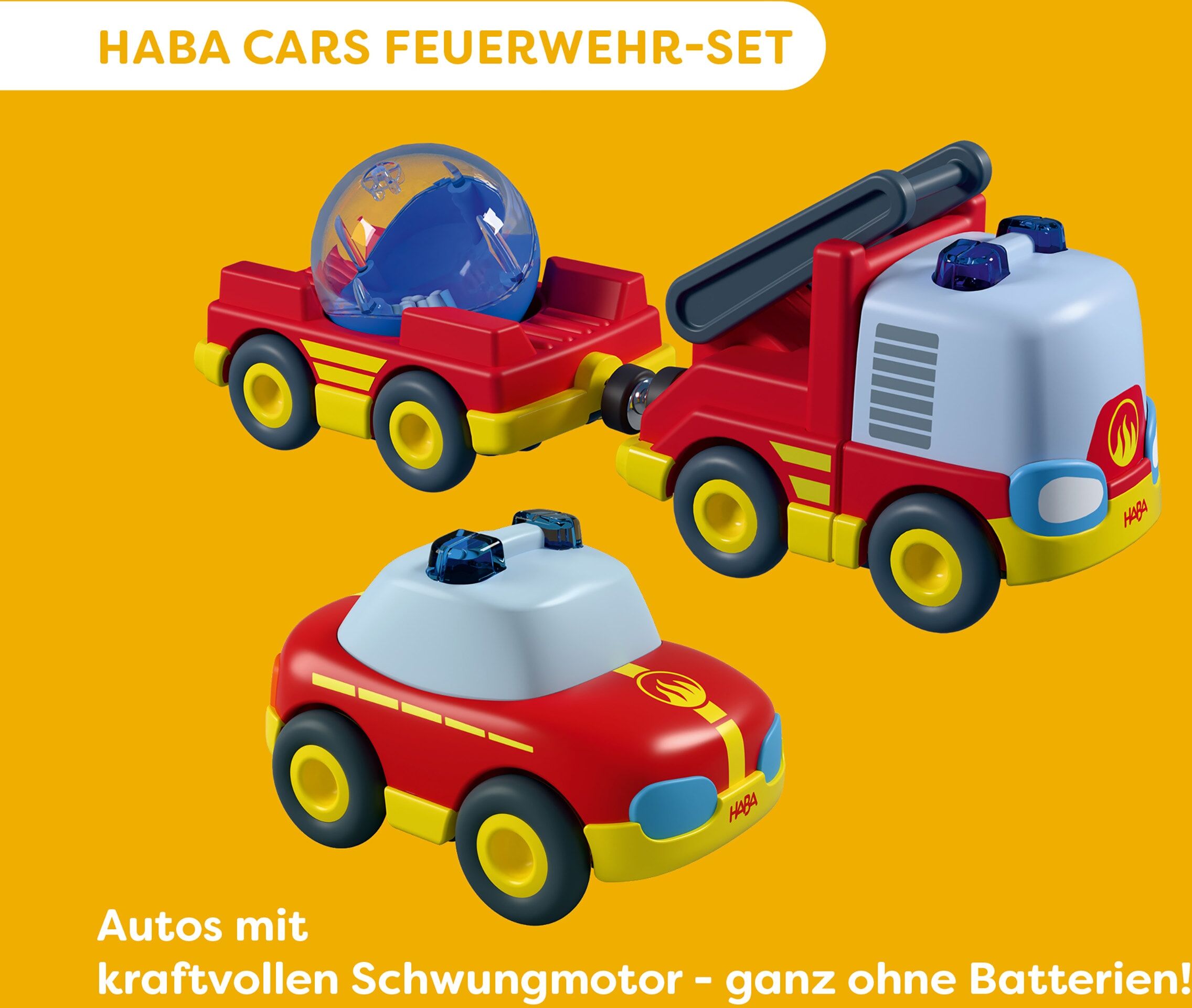 Spielzeug-Feuerwehr HABA "Fahrzeug-Set Feuerwehr", rot, Spielzeugfahrzeuge, Kinder, Spielzeug-Feuerwehr
