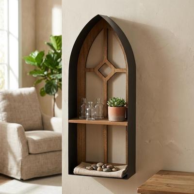 Cheungs Meliora Cathdral Window Metal & Wood 2 Tier Wall Shelf