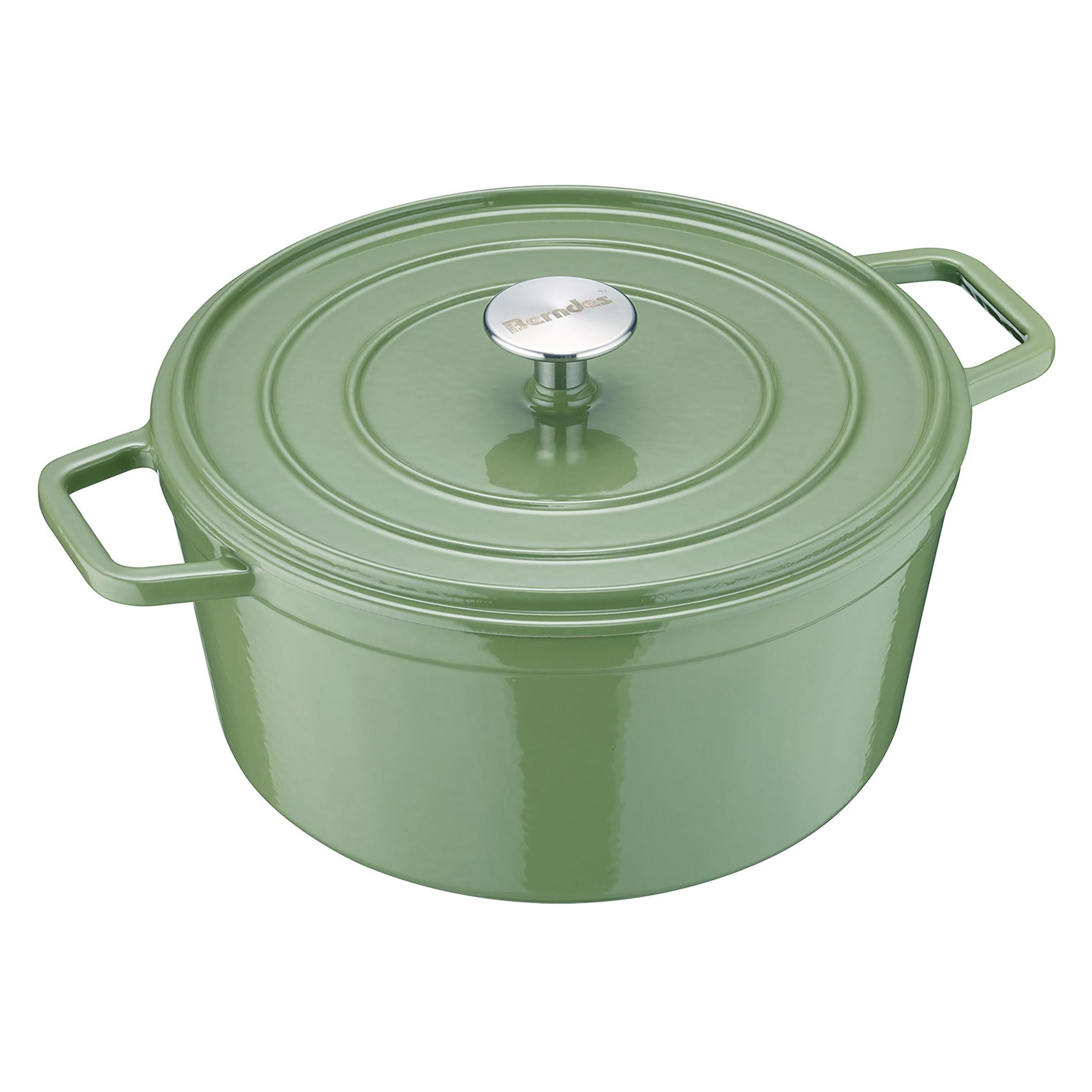 Berndes Bräter Cocotte B.IRON Gusseisen rund 26 cm 5 Liter salbeigrün INDUKTION (Bräter + Schmortopf, Gusseisen, 19.50 x 12.30 cm) (034257)