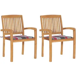vidaXL Gartenstühle 2 Stk. Rote Karomuster Kissen Massivholz Teak