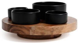 Zodax Acacia Wood Lazy Susan with 4 Condiment Bowls