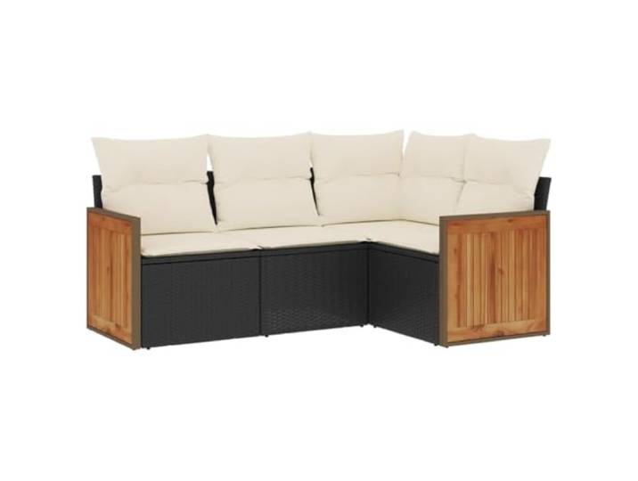PUGYNBK Sitzgruppe 4-teilig aus synthetischem Rattan in schwarz Modulares Design, waschbare Kissen, Aufbewahrung mit wasserdichter Tasche, für Terrasse oder Patio