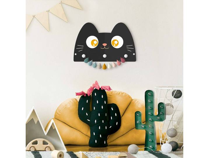 Patère enfants Chat 40 x 25 x 1cm Noir