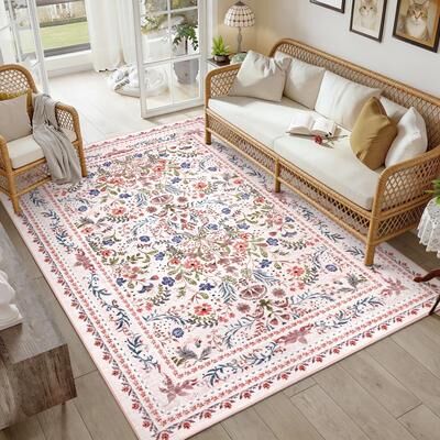 Garvee Vintage Floral Washable Area Rug