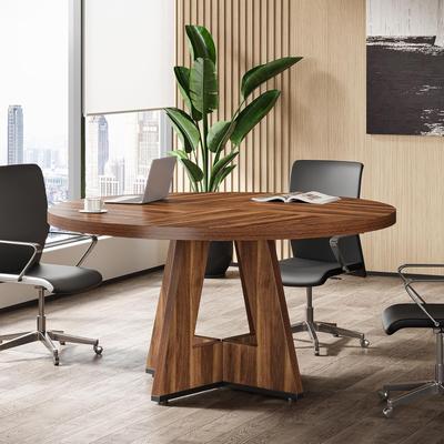 OEM "47"" Round Conference Table Meeting Room Table with Thickened Top Wood Base Modern Training Desk for Conference/Seminar Room"