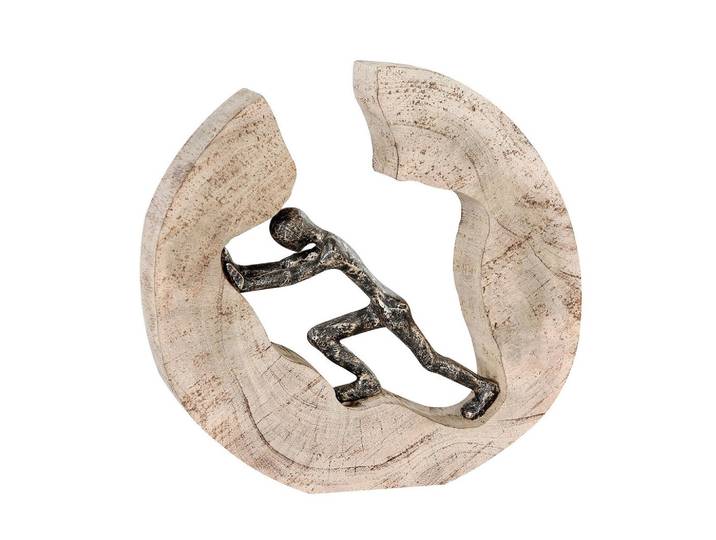 Skulptur Pushing Hellbraun/Bronzefarben