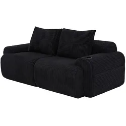 STILVORA Kombinationssofa Cord Schwarz 200x99x80 cm mit Cupholder und Seitentasche