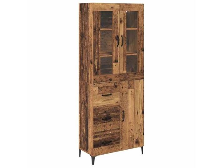 GHVBNMF Highboard Wandmontiert Altholz 69,5x34x180 cm Holzwerkstoff Platzsparender Wand-Schrank in Altholz-Optik für Wohnzimmer und Flur, zweiteilig mit Türen und Schublade.