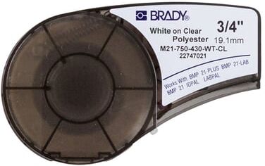 Brady M21-750-430-WT-CL fita de poliéster branco sobre transparente 19,1 mm x 6,40 m