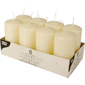 Papstar Kerzen 17981, Stumpenkerzen, creme, Ø 5 cm, Höhe 10 cm, 8 Stück