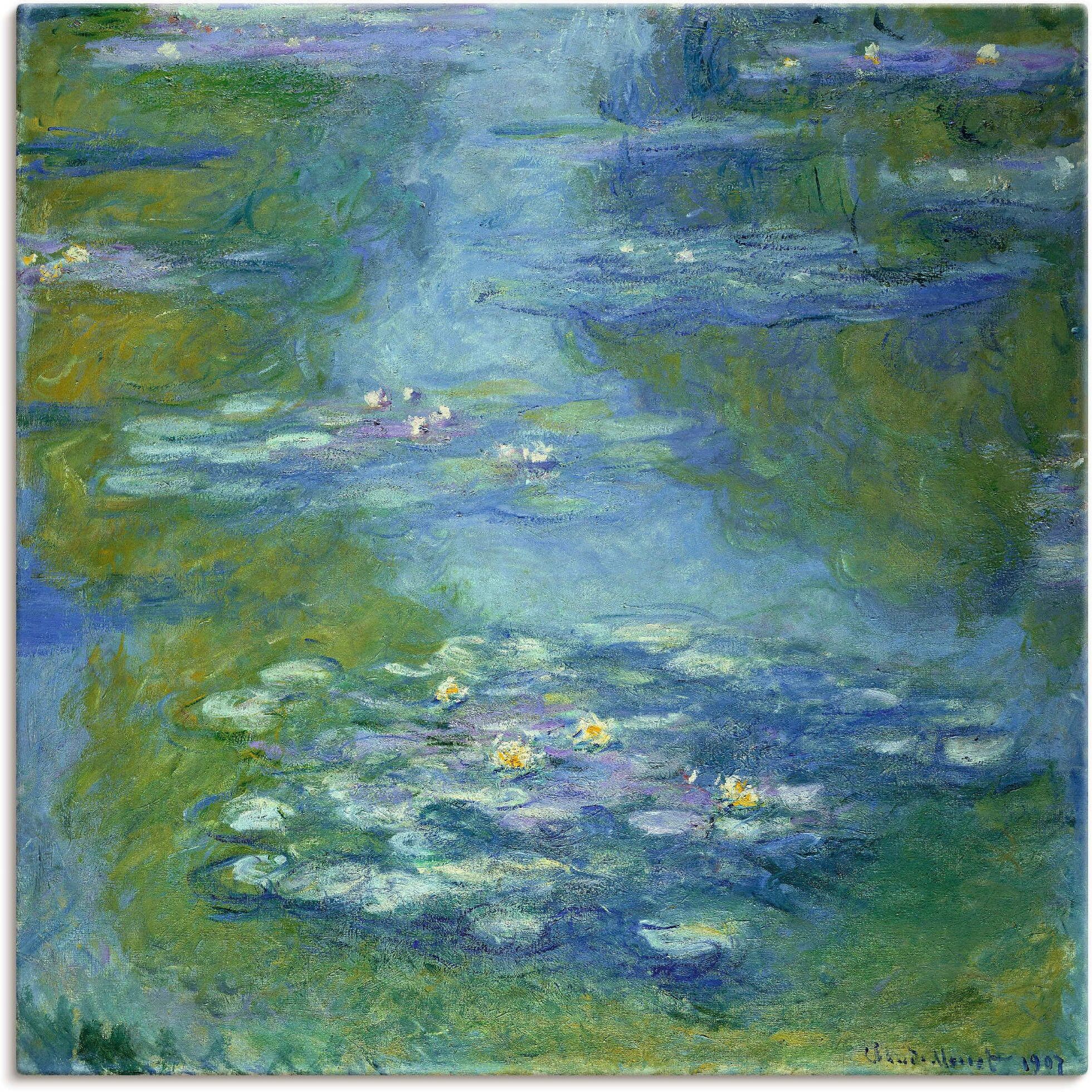 Leinwandbild ARTLAND "Seerosen. 1907", blau (farbe bild(er): blau), B:40cm H:40cm, Bilder, Leinwandbild, auf Holzrahmen gespannt farbe bild(er): blau B/H/T: 40cm x 40cm, Leinwandbild Blumen quadratisch, 1 Stk.