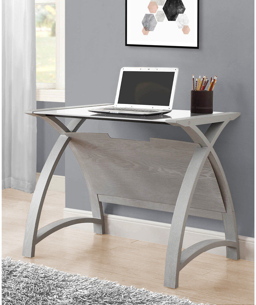 Brayden Studio Benefield Glass Solid Wood Computer Desk White 73cm H x 90cm W x 61cm D