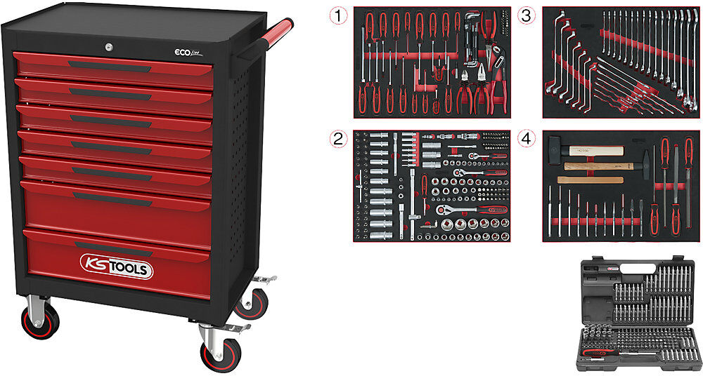 KS Tools Werkstattwagen ECOline, mit 515 Premium-Werkzeugen, 7 Schubladen