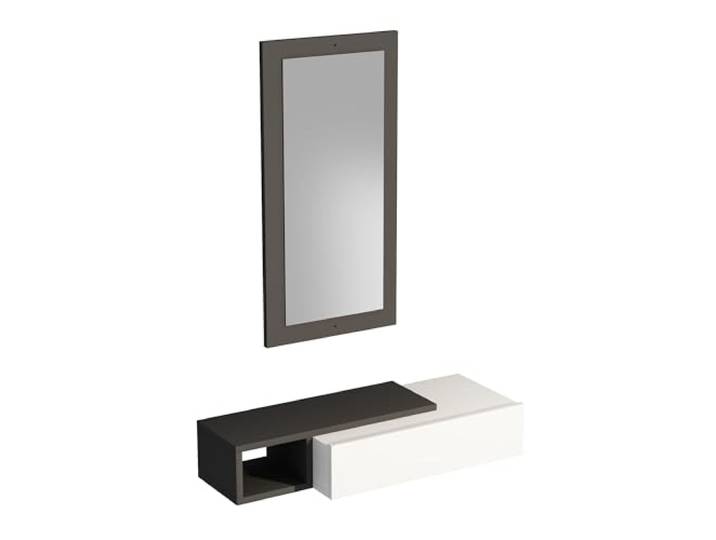Hanah Home Modernes Sideboard mit Spiegel, Anthrazit & Weiß, 82 cm 100% melaminbeschichtet, 18 mm stark Wandmontage, mehrere Ablagen, stilvolles Design