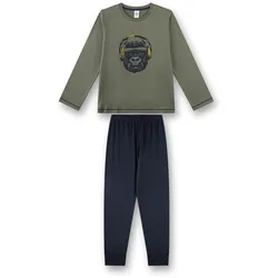 Sanetta Jungen Schlafanzug, lang -  Teens, Gorilla, Single Jersey, Baumwolle Grün/Blau / 140