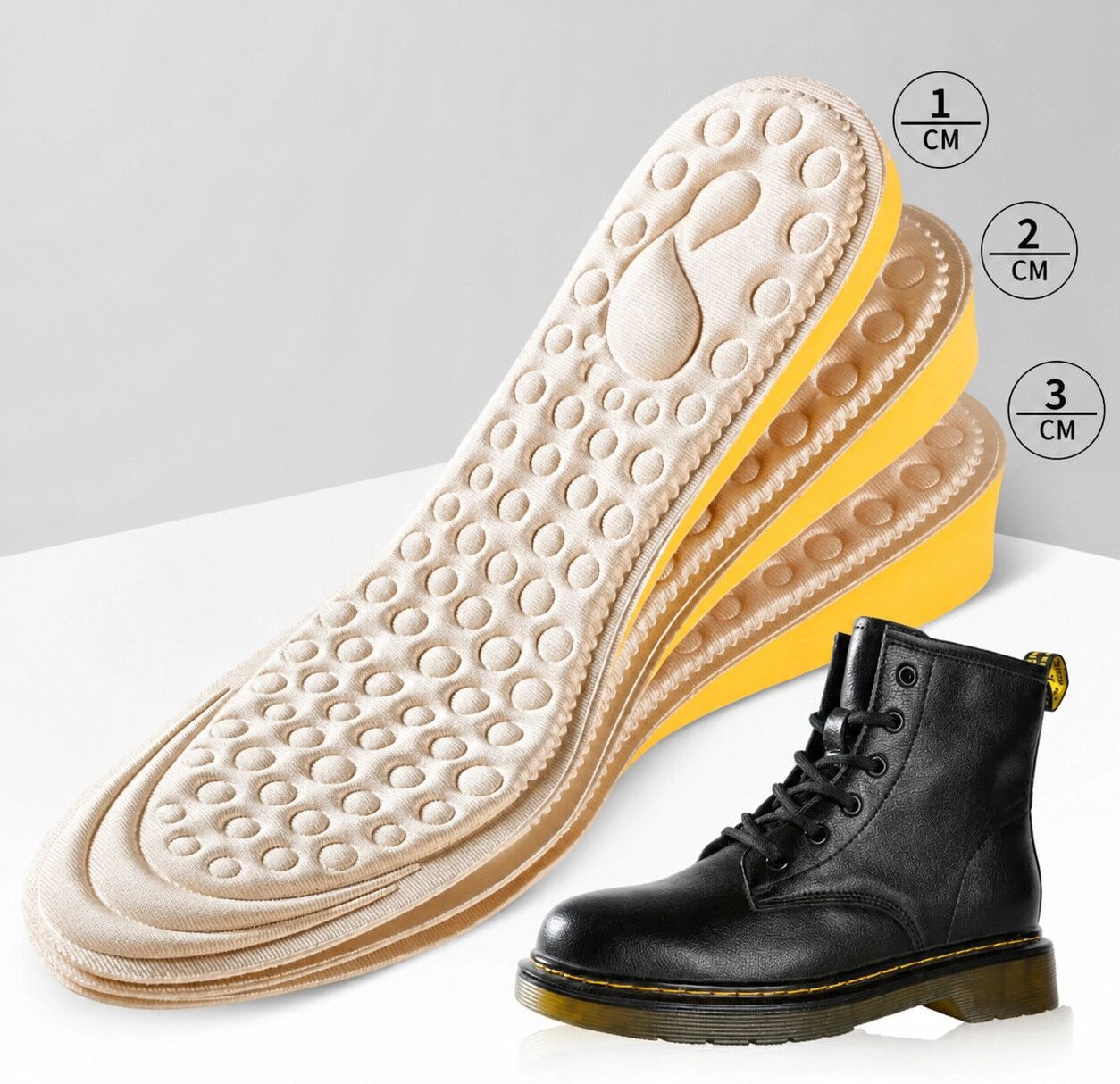 INF EVA 4D-Massage-Einlegesohlen zur diskreten Höhenerhöhung, 1.5 cm, atmungsaktives Beige 39-40