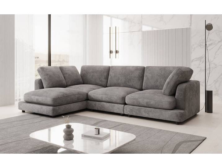 Designer Ecksofa Thalessa in Cord - Vintage Blau - Rechts - Luxusbetten24