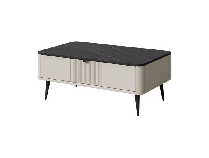 ROYAL24_MARKT Couchtisch Marly Couchtisch 100 cm mit Klappen – Kaschmir / Grauer Stein