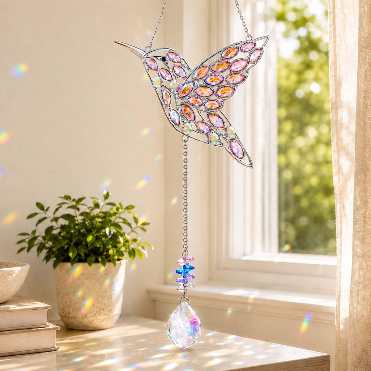 Dailygoods Kolibrie Suncatcher - Kristallen Raamdecoratie voor Binnen en Buiten