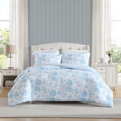 Laura Ashley Anja Textured Toile Reversible Blue Comforter Bonus Set