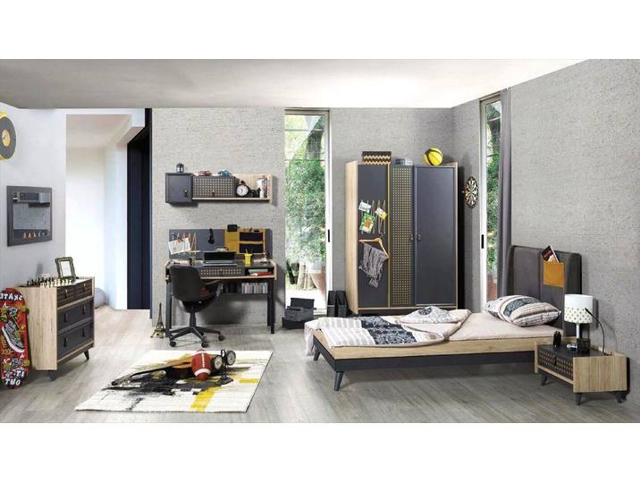 Xlmoebel Jugendzimmer-Set Jugendzimmer Set Bett Kleiderschrank Kommode Schreibtisch Grau, (Jugendzimmer-Set, 6-tlg., 6-tlg)