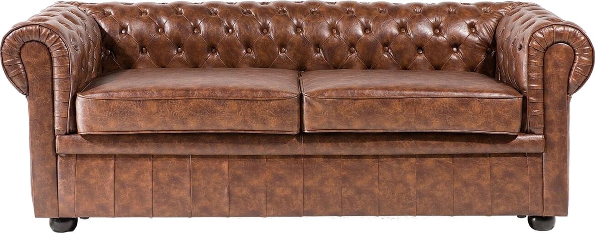 Chesterfield 3-zits bank in goudbruin kunstleer
