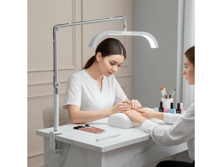 Cesnroom lampe de beauté bureau-Clip 20W LED arc lumière demi-lune lumière réglable pince montage Salon de beauté Spa étude lampe de remplissage