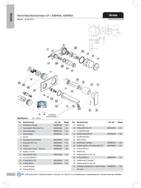 Ideal Standard Griffhebel STRADA, kpl., Click-Kart., F960873AA Chrom F960873AA