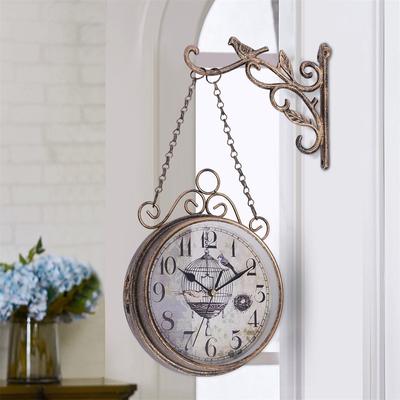 Value Selection Halvard Vintage Double Sided Wall Clock With Silent Movement And Ornate Iron Bracket Halvard Vintage Double Sided Wall Clock With Silent Movement And Ornate Iron Bracket