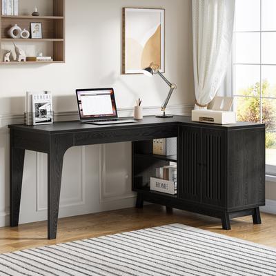 1Easylife 57'' Wood L-Shaped Corner Computer Desk Writing Table with Cabinet